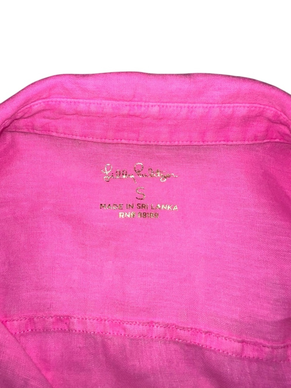 Lilly Pulitzer Sea View Linen Button Down Bright Pink Long Sleeve Shirt SMALL - Picture 4 of 7